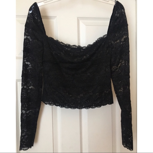 GUESS Rosalia Sheer Floral Lace Cropped Long Sleeve Top NWT - Picture 11 of 13